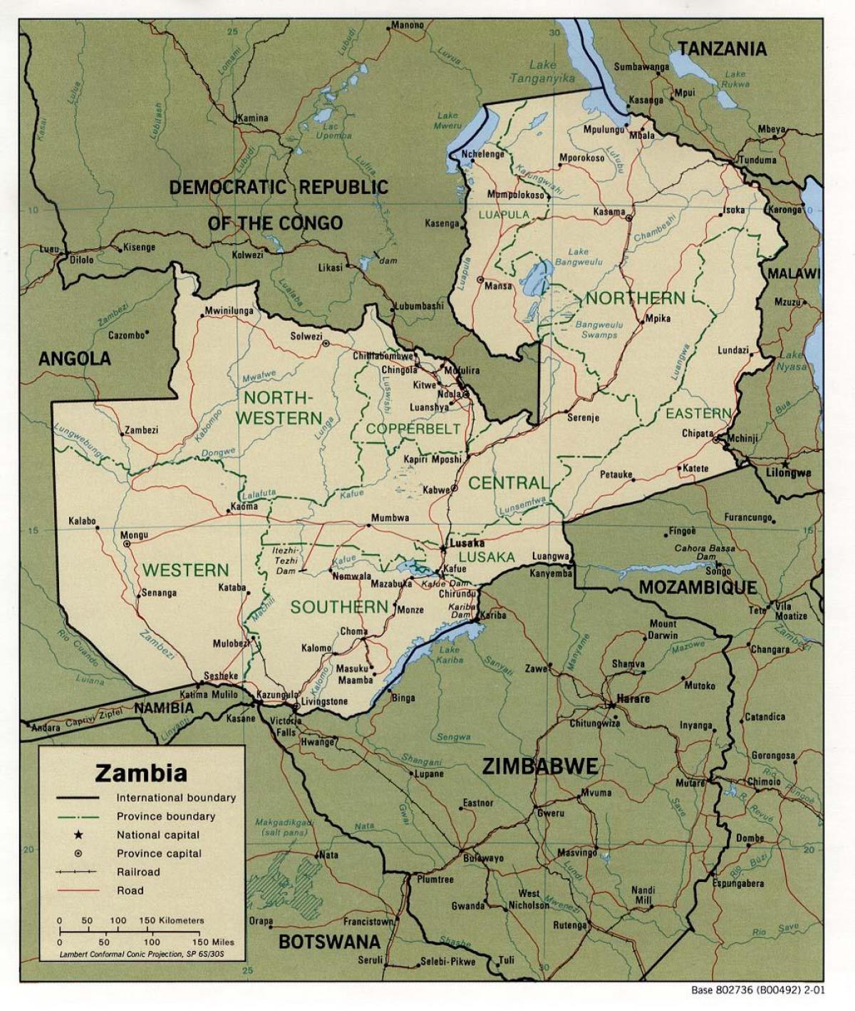 Zambia fizikal ciri-ciri peta